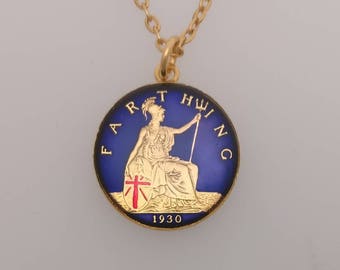 1930 George V Farthing - Enamelled Coin Necklace