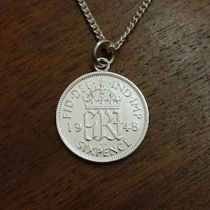 1948 George VI Sixpence - Silver Plated Coin Necklace
