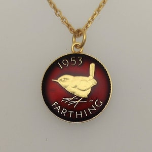 1953 Wren Farthing - ketting met geëmailleerde munt