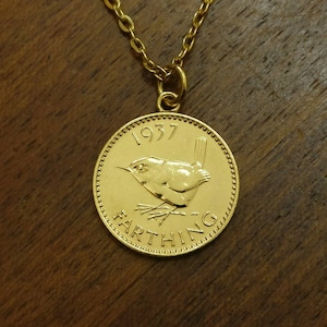 1937 George VI Farthing - Gold Plated Coin Necklace
