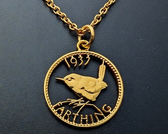 1937 Wren Farthing - Cut Out Coin Necklace