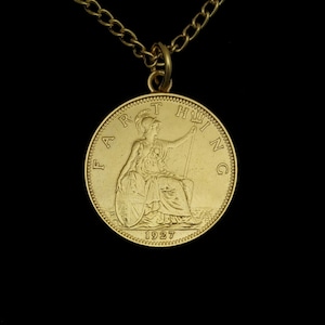1927 George V Farthing - Gold Plated Coin Necklace