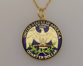 USA Quarter Dollar - Enamelled Coin Necklace