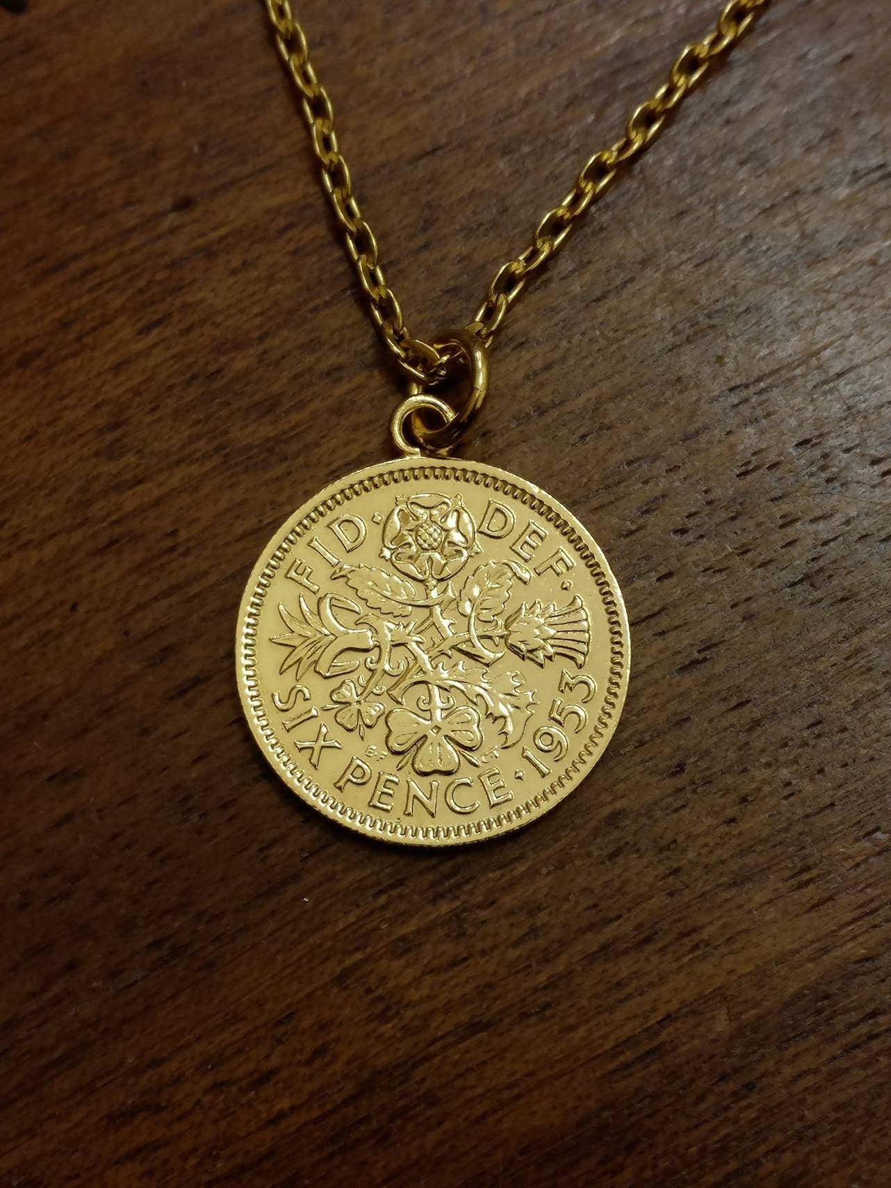 1953 Sixpence Gold Plated Coin Necklace Etsy Canada