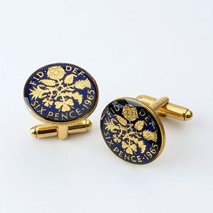 1965 Sixpence - Enamelled Coin Cufflinks