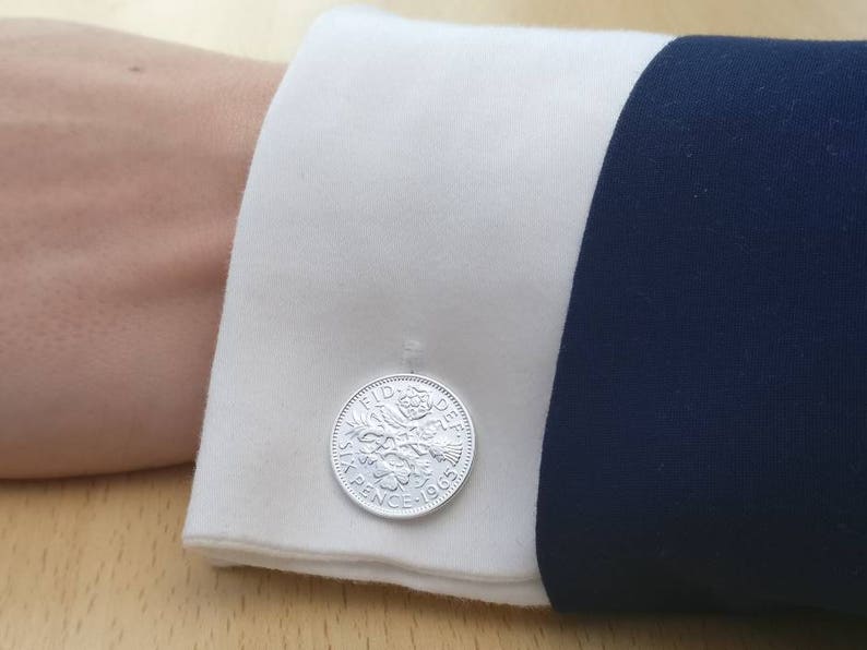 Silver Plated Coin Cufflinks 1965 Sixpence