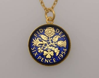 1954 Sixpence - Enamelled Coin Necklace