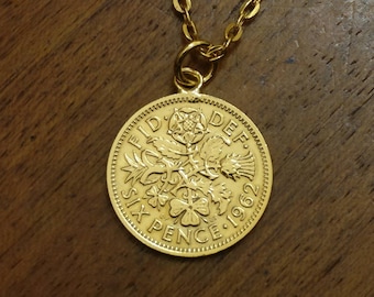 Sixpence (1953-1967) - Gold Plated Coin Necklace