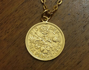 1962 Sixpence - Gold Plated Coin Necklace