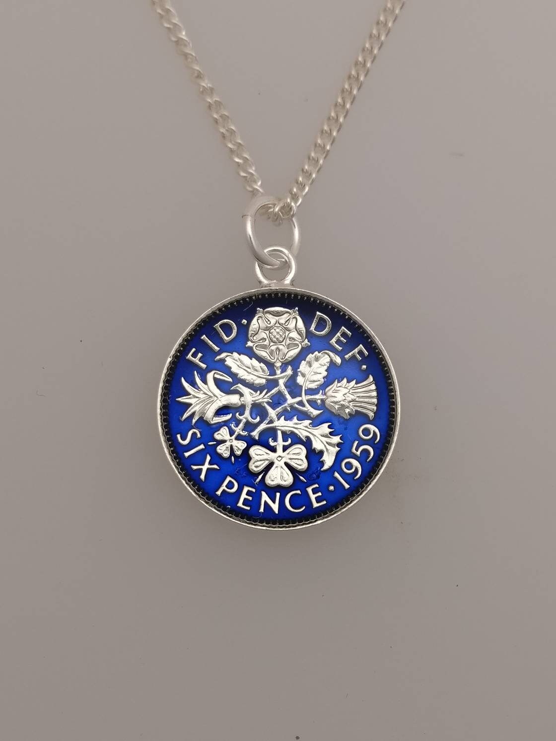 1959 Sixpence Enamelled Coin Necklace Etsy