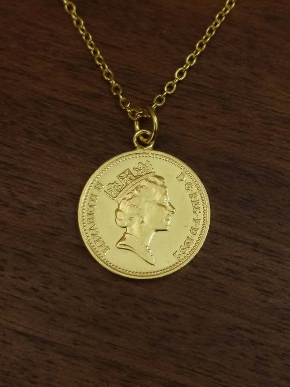 1992 ワンペニー - 金メッキコインネックレス - Etsy 日本