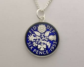 1953 Sixpence - Enamelled Coin Necklace