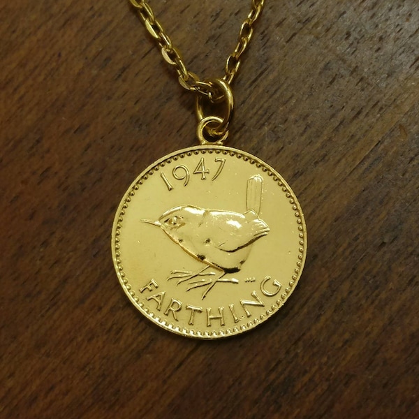 1947 George VI Farthing - Gold Plated Coin Necklace