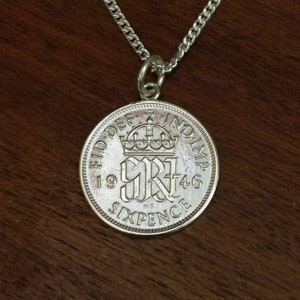 1946 George VI Silver Sixpence Coin Necklace