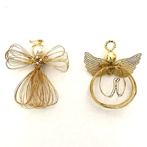 Lot of 2 Vintage Christmas/Holiday Gold-tone Metal Wire Angel Pins