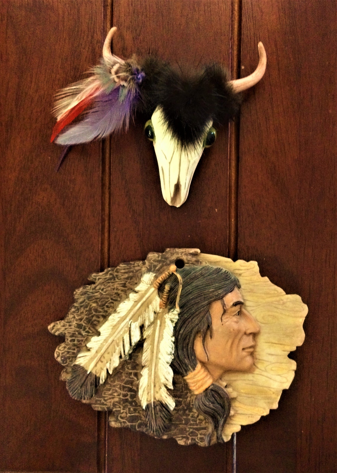 Lot of 2 Native American Decor Wall Plaques Buffalo Skull & Etsy UK