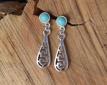 Greek Meander Earrings, Sterling Silver Earrings, Greek Key Earrings, Greek Jewelry, Silver Jewelry, Greek Turquoise Earrings