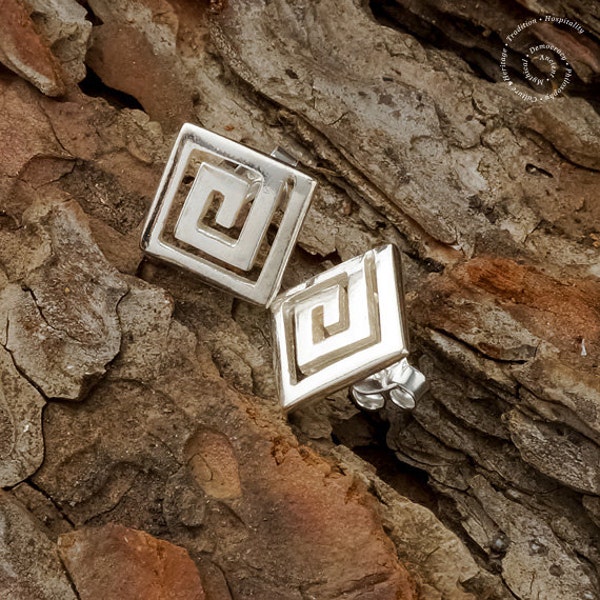 Greek Meander Earrings, Sterling Silver Earrings, Greek Key Earrings, Greek Jewerly, Silver Jewerly