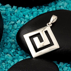 Rhombus Shaped Meander Pendant, Sterling Silver Pendant, Greek Key, Greek Jewelry
