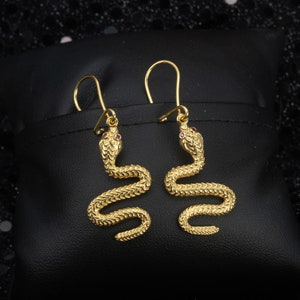 Silver snake earrings,Gold plated silver snake earrings,Long snake earrings
