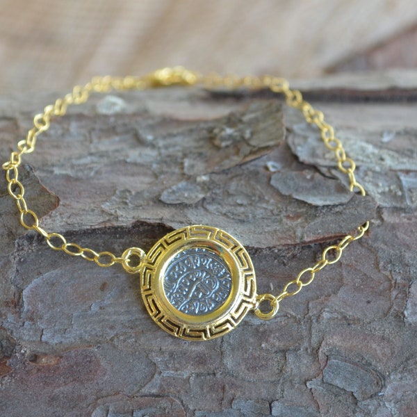 Phaistos disc gold plated bracelet,Phaistos disc charm bracelet