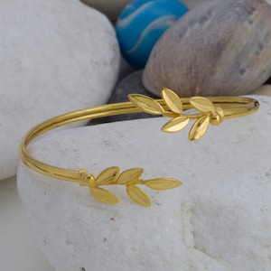 Olive Branch Sterling Silver Bangle Bracelet, Handmade Silver Bracelet, Greek Jewelry, Olive Branch Bracelet, Silber Olivenzweig