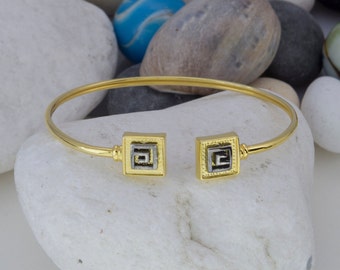 Bracelet Meander Bangle, Bracelet Bracelet à clé grecque, Bracelet en argent sterling 925, Bijoux grecs anciens