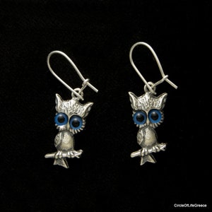 Owl silver earrings,Greek silver earrings,Ancient Greek earrings