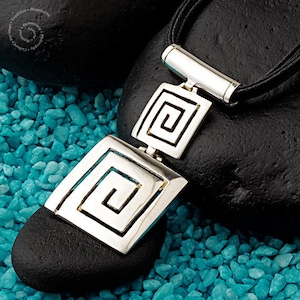 Meander Pendant with black waxed cord, Sterling silver meander pendant, silver jewelry, silver pendant, greek jewelry, greek key pendant