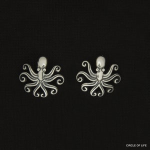Octopus stud earrings,Silver octopus earrings