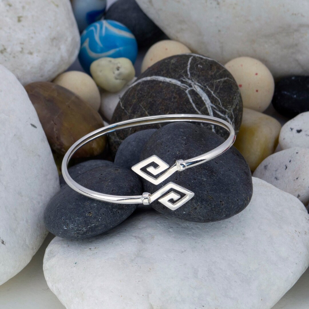 Meander Bangle Bracelet, Sterling Silver 925 Bracelet, Greek Key Bangle ...