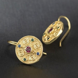 Silver Byzantine Earrings, Gold plated earrings with zircon stones