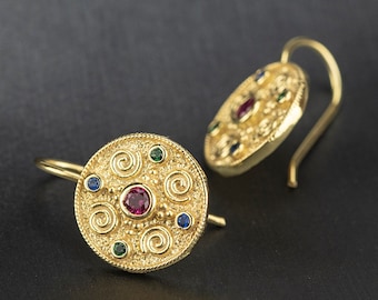 Silver Byzantine Earrings, Gold plated earrings with zircon stones