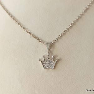 Sterling Silver Crown Pendant: Minimalist Zircon Necklace