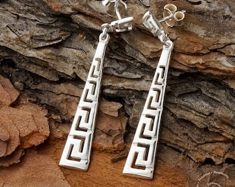 Greek Meander Long Earrings, Sterling Silver Earrings, Greek Key Earrings, Greek Jewerly, Silver Jewerly