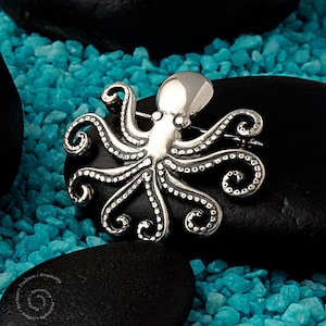 Silver Octopus Brooch, Greek Octopus, Ocean Brooch, Mediterranean, ancient greek coin, ancient jewelery,