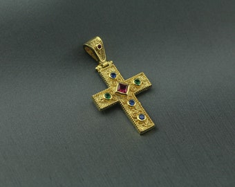 Gold byzantine cross, Gold plated Cristianic cross