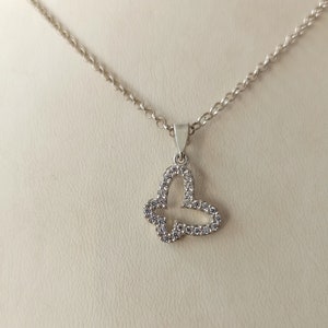 Sterling Silver Butterfly Pendant: Zirconia Stone Necklace