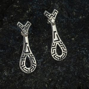 Greek Meander Long Earrings Curved, Sterling Silver Earrings, Greek Key Earrings, Greek Jewerly, Silver Jewerly