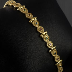 Byzantine Gold Bracelet, Gold plated Byzantine Bracelet, Byzantine bracelet with zircon stones
