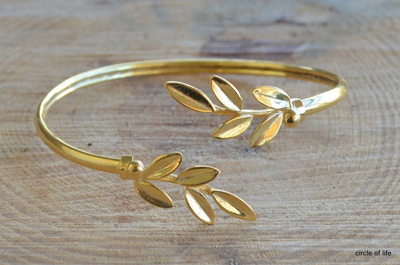 Olive Branch Sterling Silver Bangle Bracelet, Handmade Silver Bracelet, Greek Jewelry, Olive Branch Bracelet, Silber Olivenzweig, olive leaf image 4