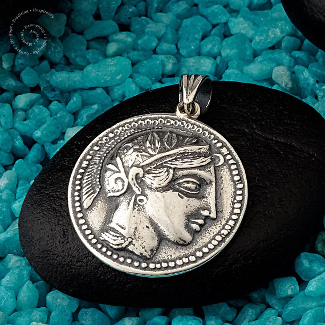 Goddess Athena  Owl Silver Pendant Double sided Pendant image 0