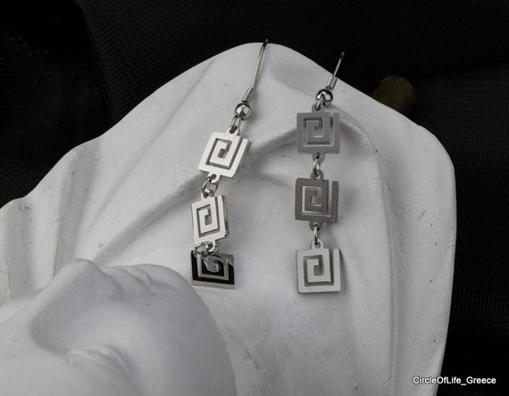 Maiander long earrings,Meander earrings,Danle and Drop Earrings