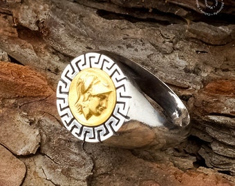 Goddess Athina - Meander Silver Ring, Sterling Silver Ring, Greek Key Ring, Athena Goddess