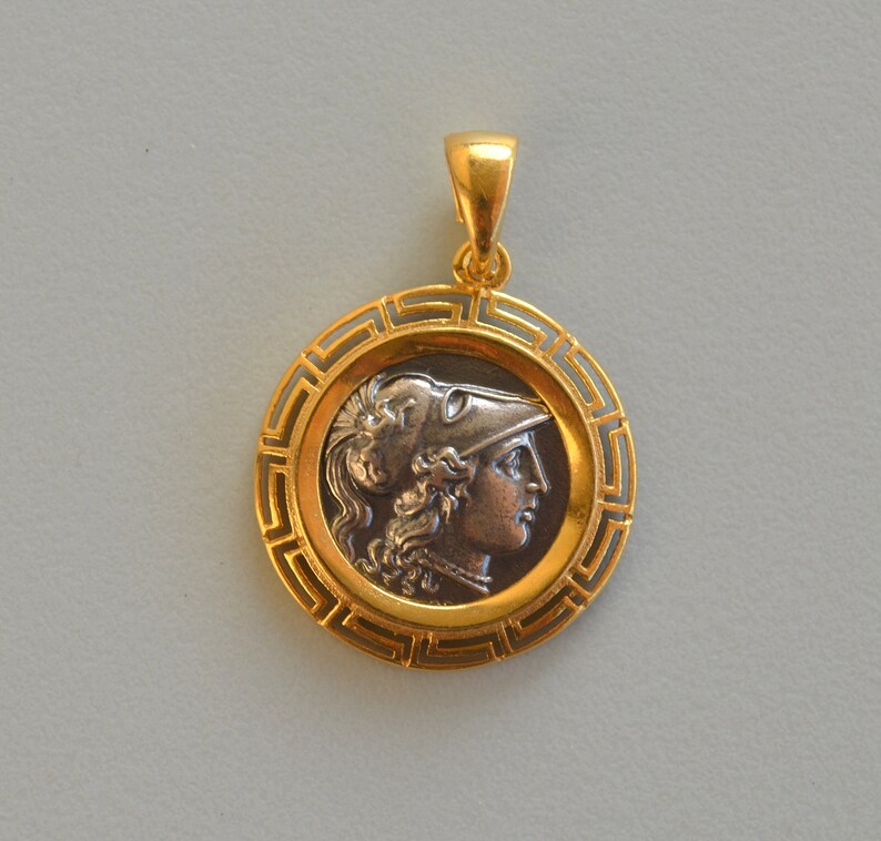 Goddess Athena Gold Plated Silver Pendant Double sided image 3