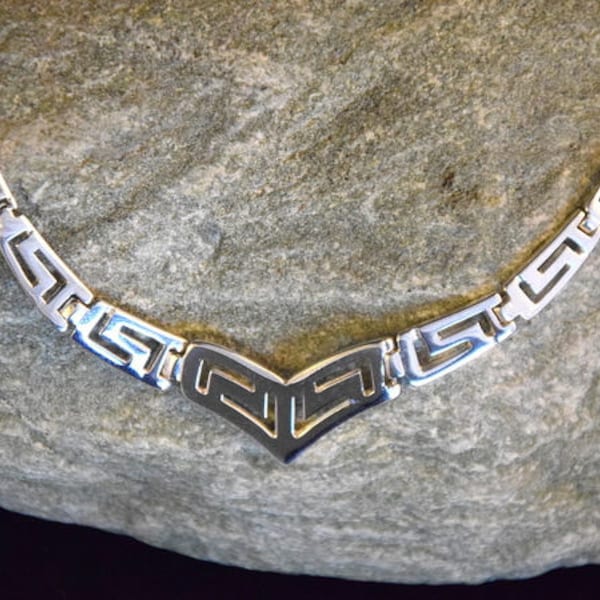 Silber Meander Halskette, Sterling Silber Schmuck, Griechische Schlüssel Halskette, Altgriechischer Schmuck