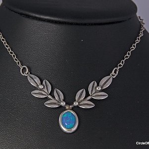 Opal Olive leaf Silver Pendant, Sterling Silver Pendant, Greek Jewelry, Silber Olivenzweig,opal pendant,opal olive branch pendant