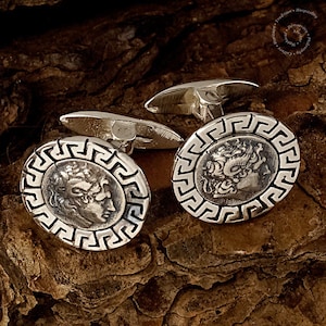 Sterling Silver Alexander Cufflinks: Greek Meander Jewelry