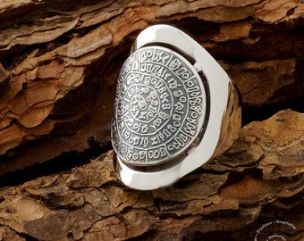 Phaistos Disc Sterling Silver Ring, Greek Ring, Silver Disc Ring, Minoan Jewelry, Handmade Greek Jewelry, Phaistos Ringe