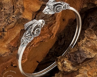 Ram Silver Bangle Bracelet, Argonauts Symbol, Ancient Greek Jewel